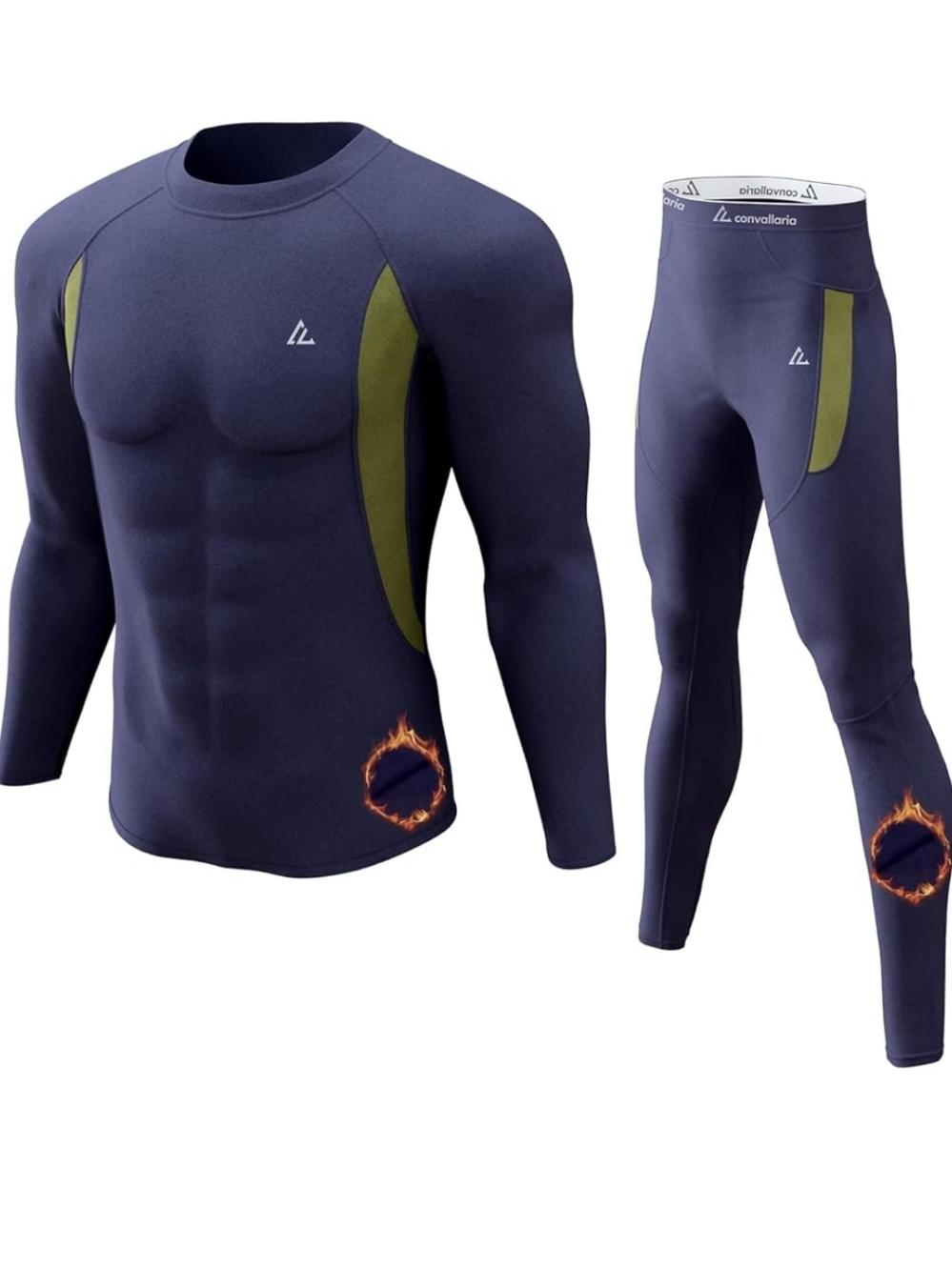 Men's Navy Long Sleeve Thermal Underwear Long Johns  - Two-Piece Set